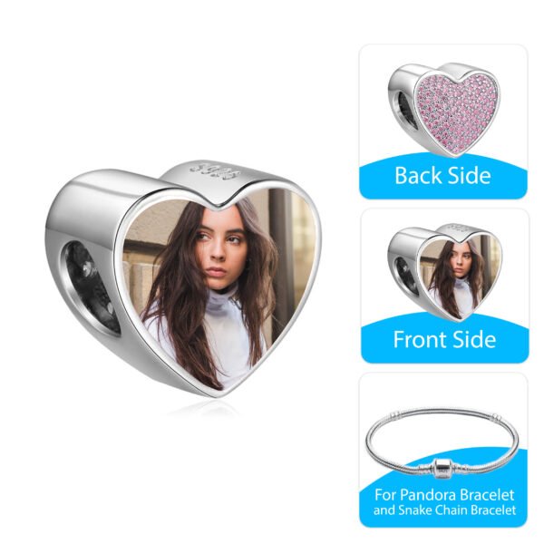 Custom Heart Photo Charm with Pink Diamond Accent