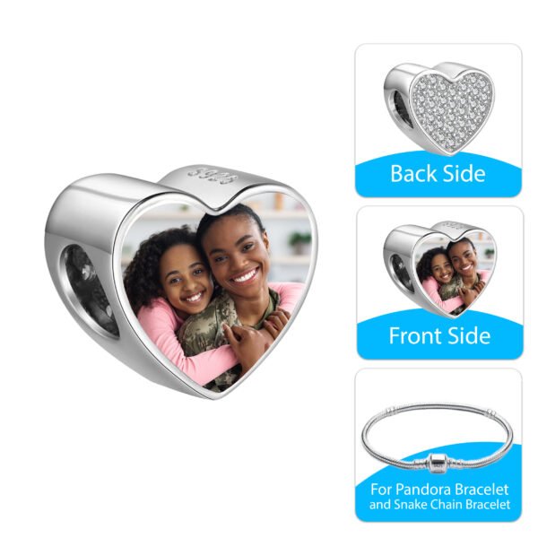 Custom Heart Photo Charm with Diamond Accent