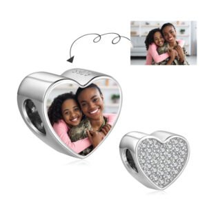 Custom Heart Photo Charm with Diamond Accent