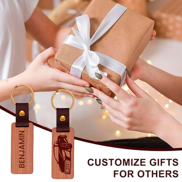 Rectangular Wood & Leather Keychain – Custom Engraved Gift