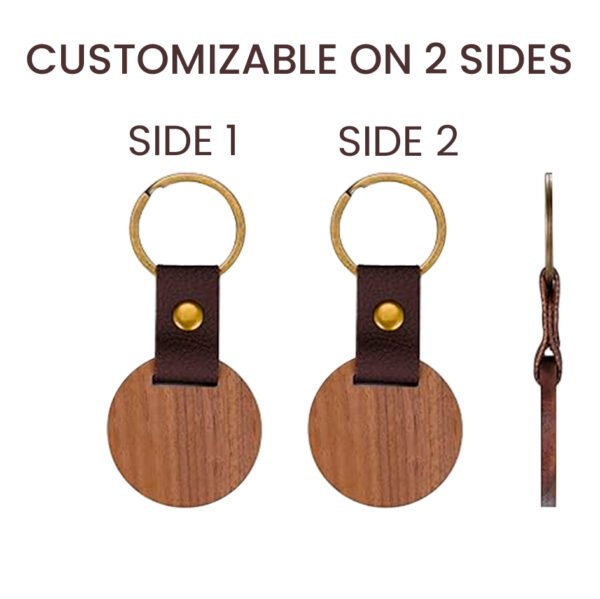 Round Wood & Leather Keychain – Perfect for Laser Engraving