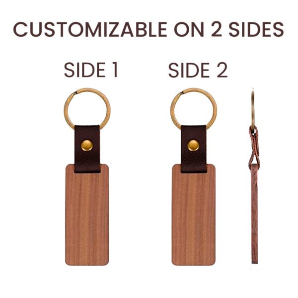 Rectangular Wood & Leather Keychain – Custom Engraved Gift