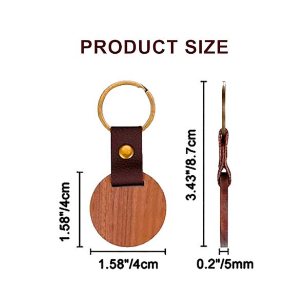 Round Wood & Leather Keychain – Perfect for Laser Engraving
